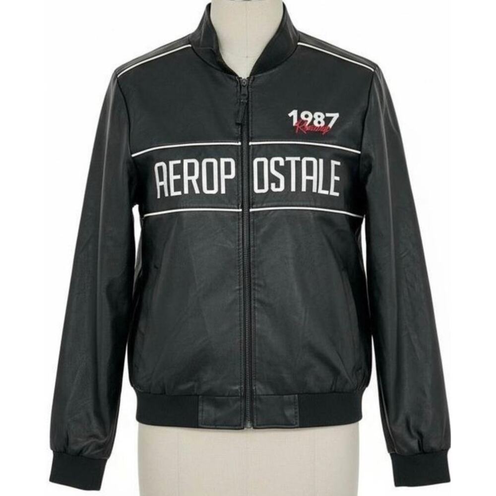 Y2K Aeropostale 1987 Faux Leather Racing Bomber Jacket M